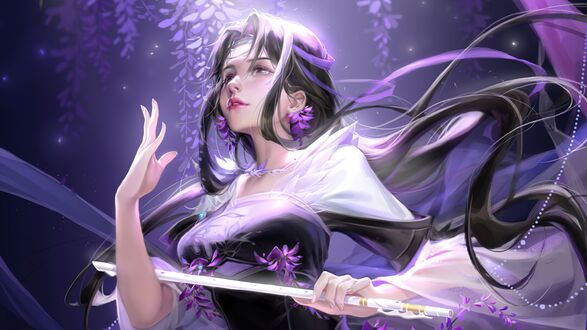 Обои на рабочий стол Кочо Шинобу / Shinobu Kocho из аниме Demon Slayer: Kimetsu no Yaiba / Клинок, рассекающий демонов