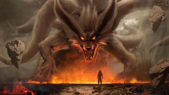 Обои на рабочий стол Курама / Kurama и Наруто / Naruto из аниме Наруто / Naruto