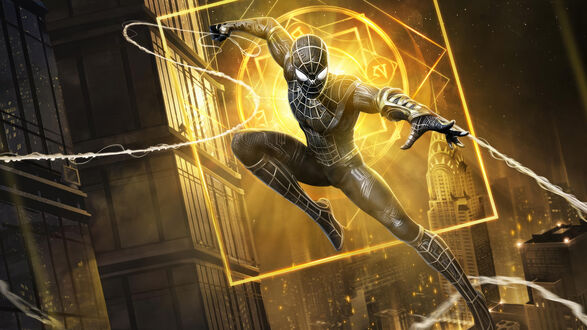 Обои на рабочий стол Человек-Паук / Spider Man в своем черно-золотом костюме из игры Marvel Super War