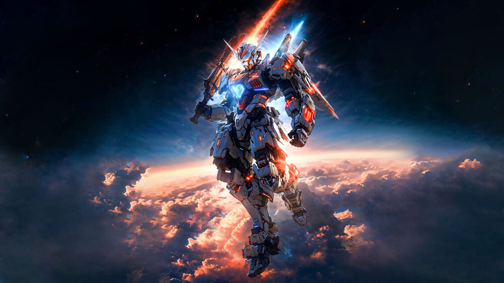 Обои для рабочего стола Мобильный воин Гандам / Kidou Senshi Gundam в космосе на фоне планеты
