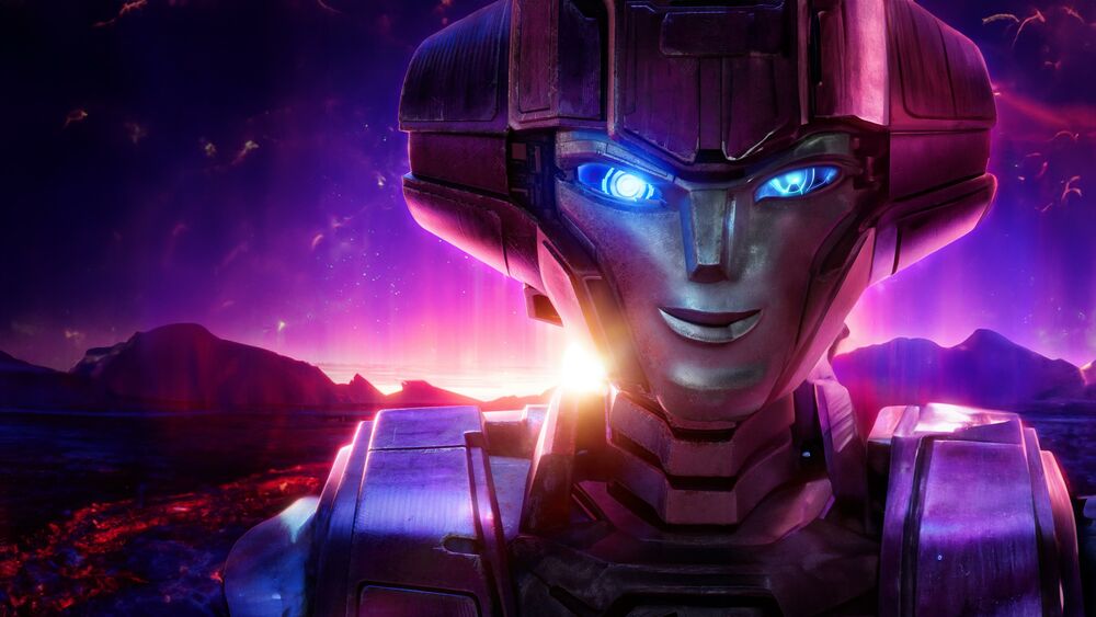 Обои для рабочего стола Elita 1 улыбается на закате из фильма Трансформеры: Начало / Transformers One