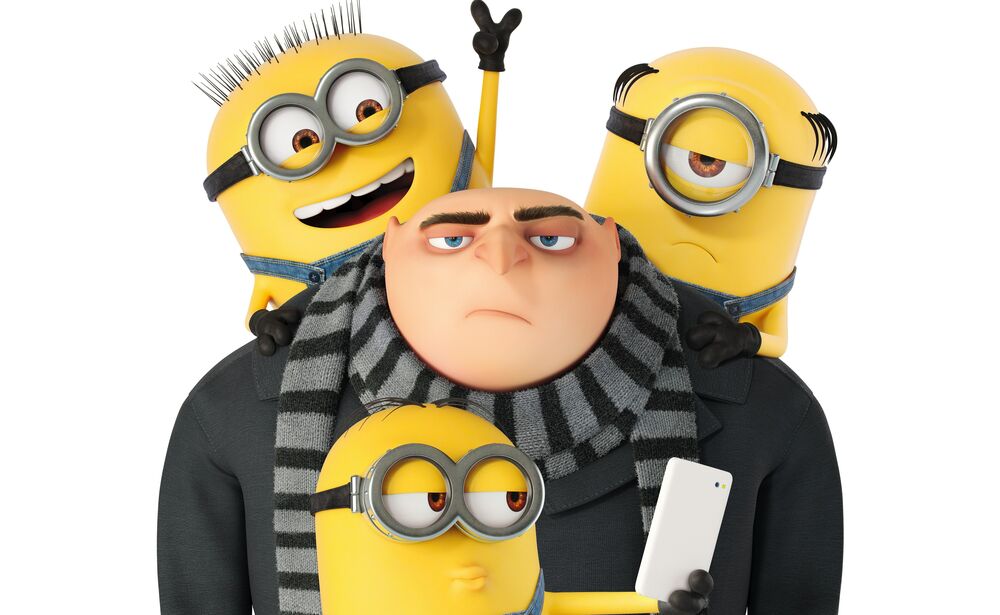 Обои для рабочего стола Фелониус Грю / Felonious Gru и Миньоны / Minions на белом фоне из фильмов - Гадкий я / Despicable Me