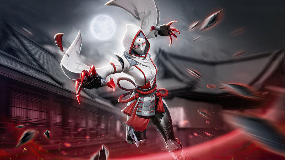 Обои для рабочего стола Призрачный самурай / Ghost Samurai в прыжке из игры Marvel Super War