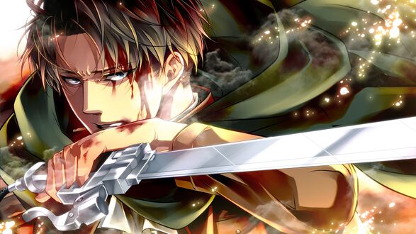Обои на рабочий стол Раненный Леви Райвель / Levi Rivaille из аниме Атака Титана / Attack on Titan / Shingeki no Kyojin