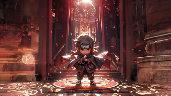 Обои на рабочий стол Uchiha Itachi / Учиха Итачи стоит в круге в зале, из аниме Naruto / Наруто
