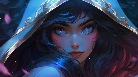 Обои на рабочий стол Портрет Ahri в капюшоне из игры League Of Legends