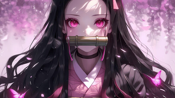 Обои на рабочий стол Kamado Nezuko / Нэдзуко Камадо из аниме Kimetsu no Yaiba / Клинок, рассекающий демонов