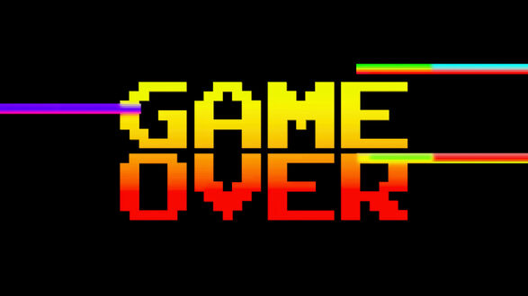 Обои на рабочий стол Пиксельная желтая надпись Game Over на черном фоне