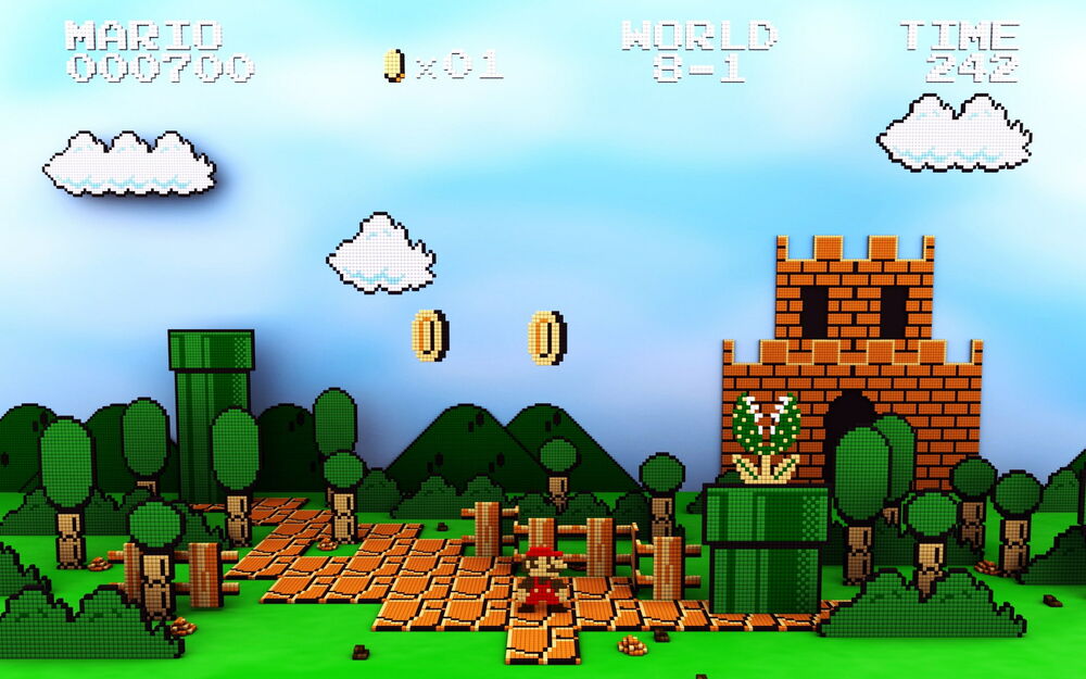 Обои для рабочего стола Игровое поле в 3D по мотивам серии игр Super Mario / Супер-Марио