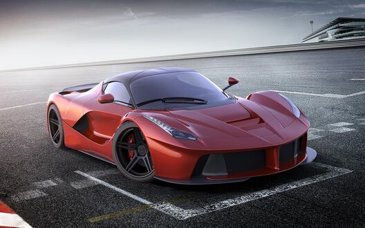 Обои на рабочий стол Красный LaFerrari Ferrari на парковке на треке