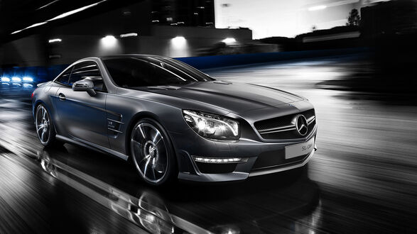 Обои на рабочий стол Серый Mercedes-Benz SL-Class 2014 SL 63 AMG на дороге