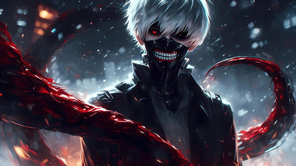 Обои на рабочий стол Кэн Канэки / Ken Kaneki из аниме Токийский гуль / Tokyo Ghoul