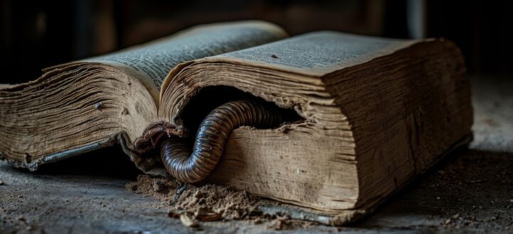 Обои на рабочий стол Книжный червь поедающий древний фолиант