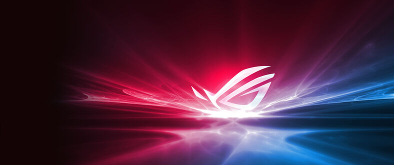 Обои на рабочий стол Логотип Asus Rog на красно синем фоне
