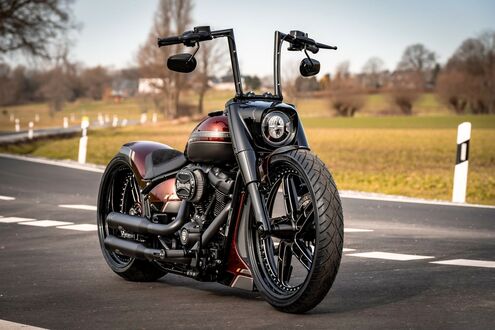 Обои на рабочий стол Мотоцикл Harley Davidson стоит на дороге