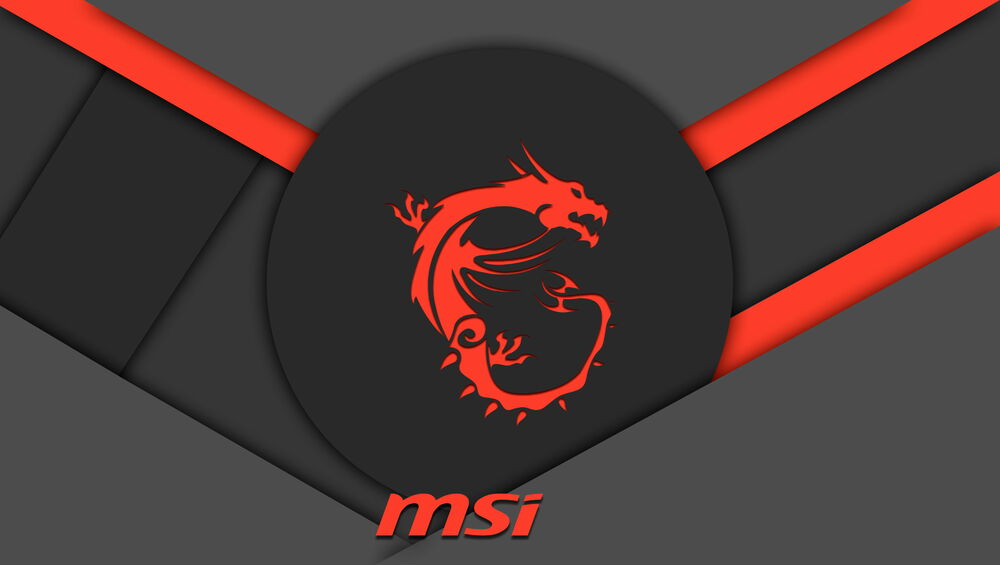 Обои для рабочего стола Красный логотип MSI на сером фоне