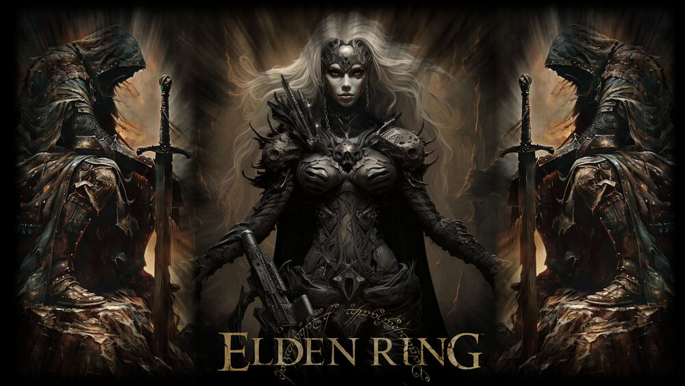 Обои для рабочего стола Девушка в доспехах с мечами арт игры Elden Ring