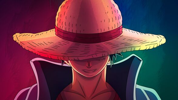 Обои на рабочий стол Монки Ди Луффи из манги и аниме «One Piece / Большой куш» в соломенной шляпе на ярком цветном фоне