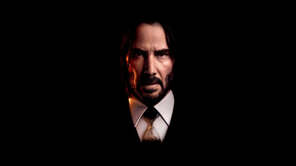 Обои на рабочий стол Киану Ривз в роли Джона Уика из фильма Джон Уик 4 / John Wick: Chapter 4 на черном фоне