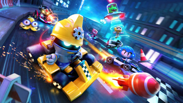 Обои на рабочий стол Персонажи игры KartRider во время гонки