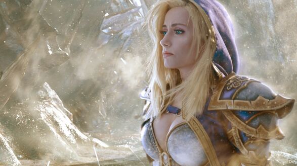 Обои на рабочий стол Джайна Праудмур в доспехах смотрит влево из игры Warcraft