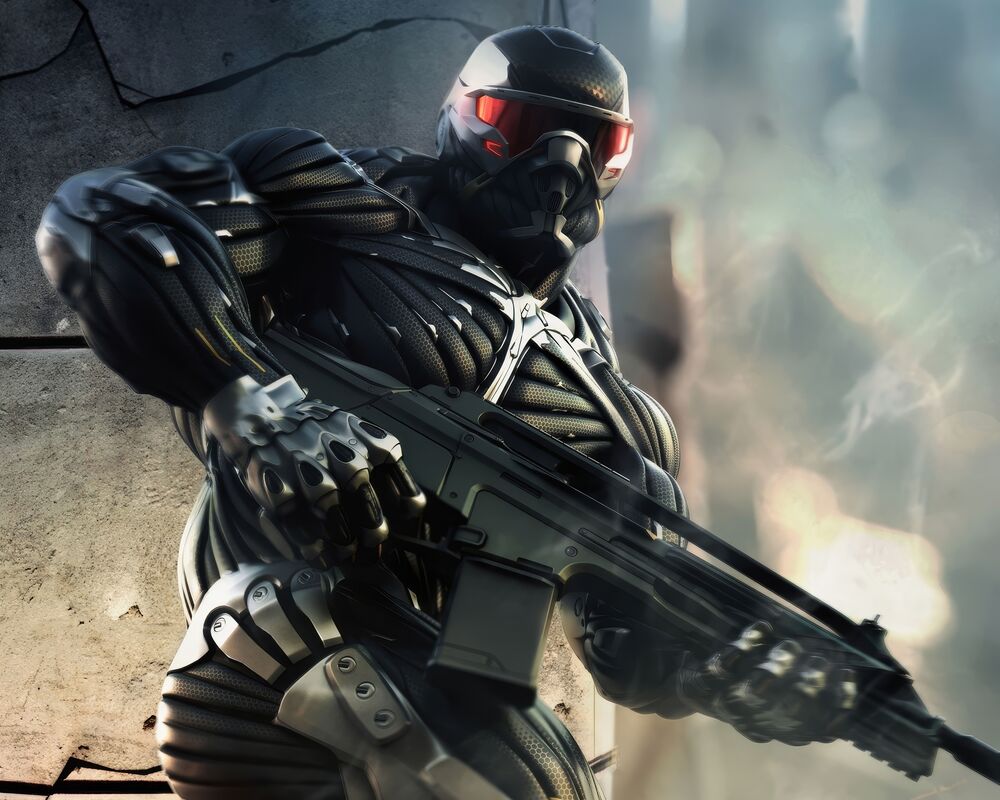 Обои для рабочего стола Пророк с автоматом из игры Crysis / Кризис