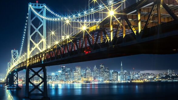 Обои на рабочий стол Мост Золотые Ворота ночью, Сан-Франциско / San Francisco, США / USA