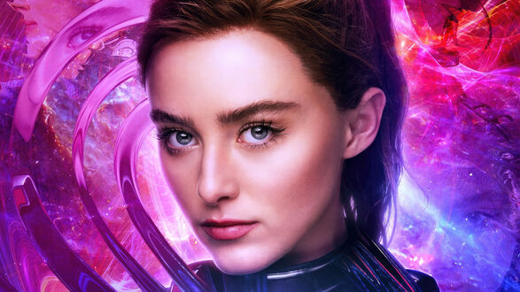 Обои на рабочий стол Портрет Kathryn Newton / Катрин Ньютон на цветном фоне