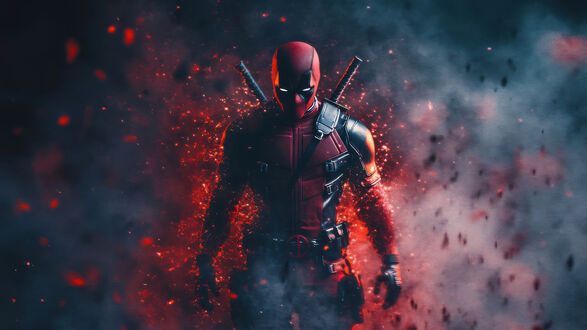 Обои на рабочий стол Дэдпул / Deadpool среди искр и дыма