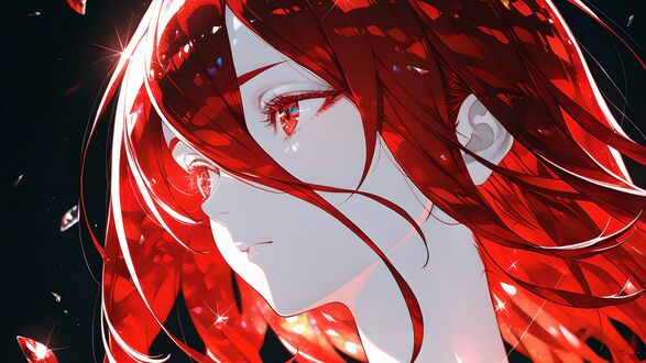 Обои на рабочий стол Киноварь / Cinnabar из аниме Страна самоцветов / Houseki no Kuni на темном фоне