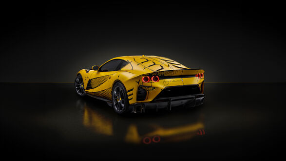 Обои на рабочий стол Желтый Ferrari 812 Competizione Tailor Made сзади на темном фоне