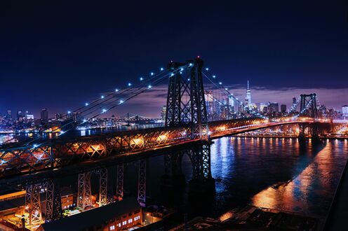 Обои на рабочий стол Вильямсбургский мост ночью, Нью-Йорк / New York, США / USA