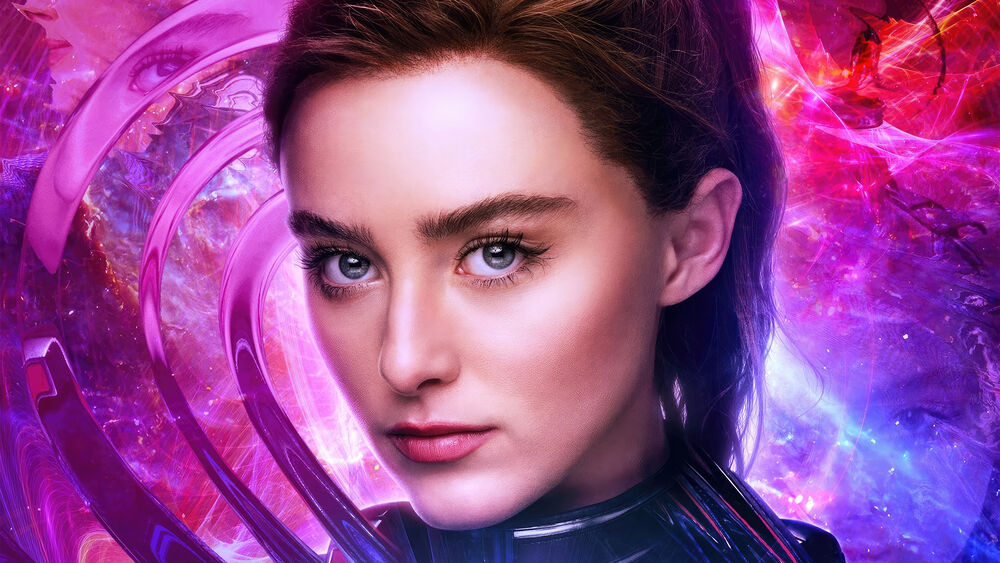 Обои для рабочего стола Портрет Kathryn Newton / Катрин Ньютон на цветном фоне
