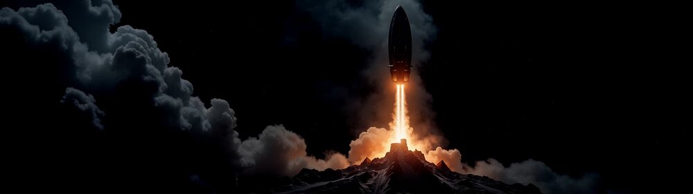 Обои для рабочего стола Старт ракеты ночью на фоне звезд