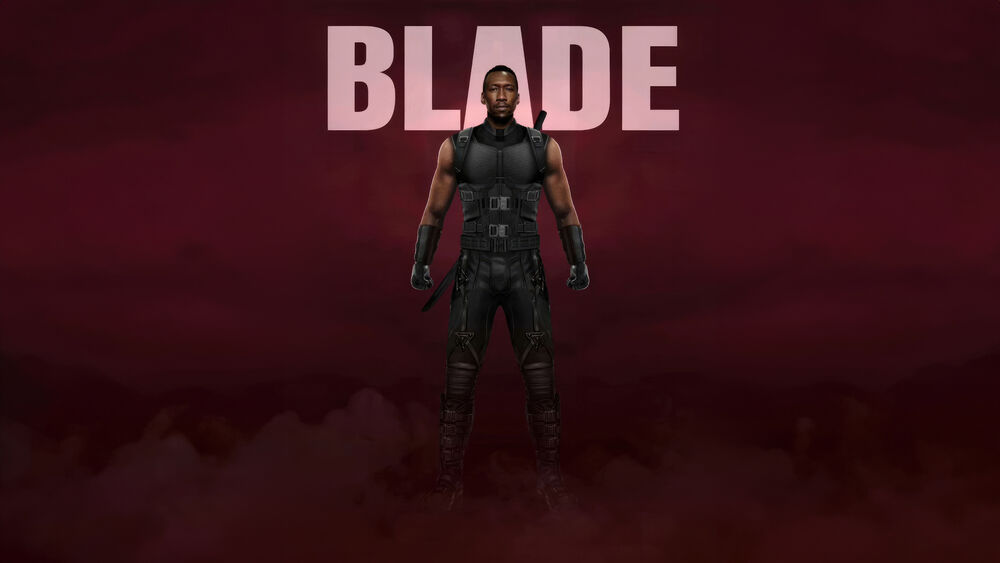Обои для рабочего стола Махершала Али на красном фоне из фильме Блэйд / Blade, 2025