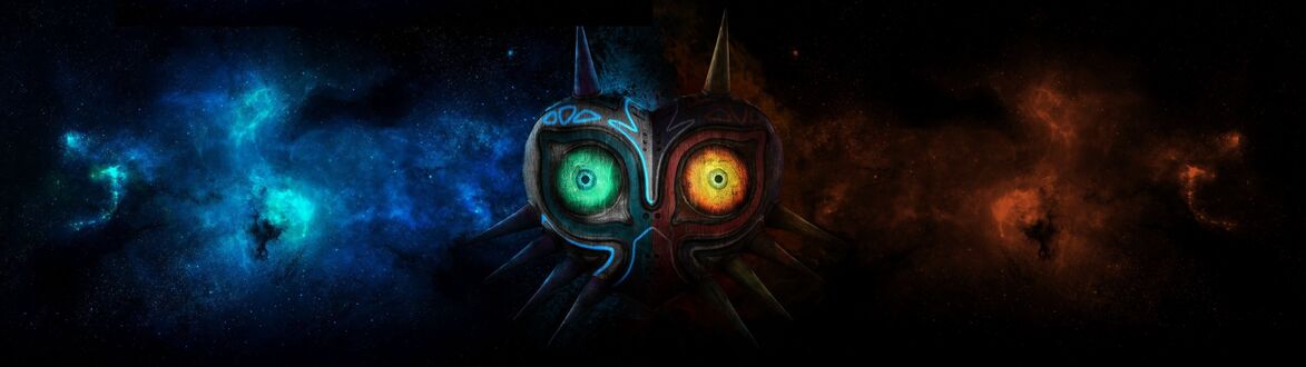 Обои на рабочий стол Кот с разными глазами в космосе из игры The Legend of Zelda: Majora’s Mask