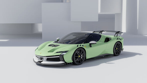 Обои на рабочий стол Ferrari SF90 XX Spider светло зеленого цвета