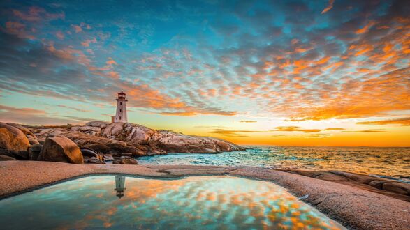 Обои на рабочий стол Маяк Пеггис-Пойнт / Peggys Point Lighthouse — маяк, расположенный в небольшой деревне Пеггис-Коув