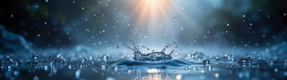 Обои для рабочего стола Капли дождя падают в воду