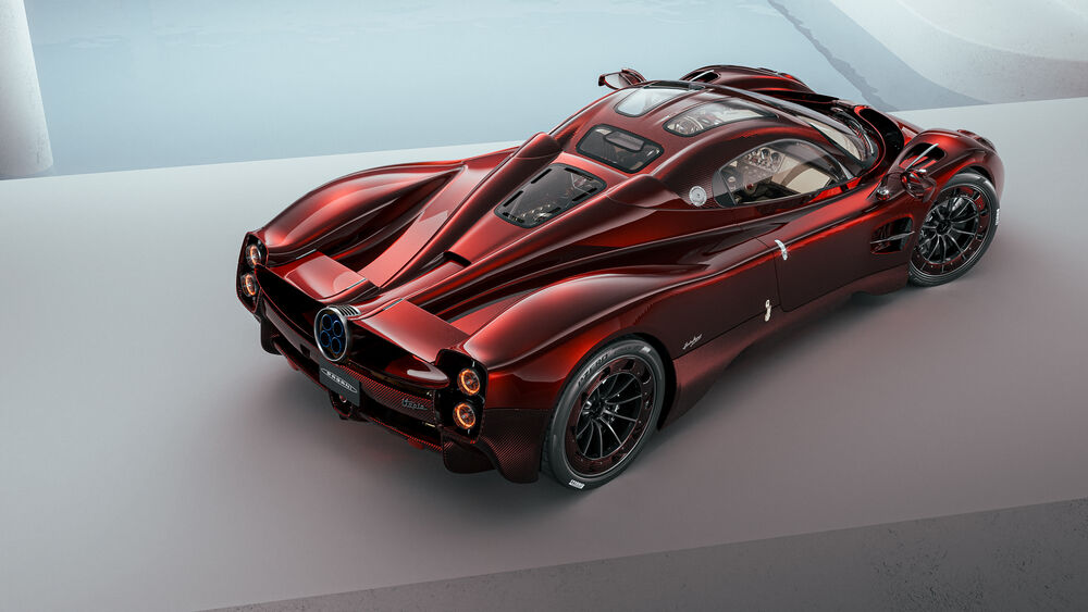 Обои для рабочего стола Красный автомобиль Pagani Utopia сзади