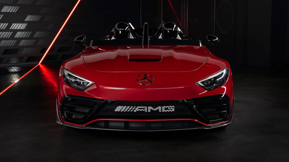 Обои для рабочего стола Красный автомобиль Concept Mercedes-AMG PureSpeed 2024 года спереди