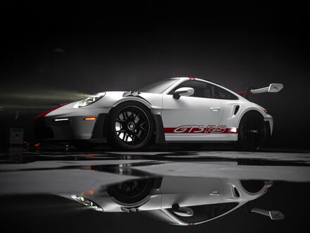 Обои на рабочий стол Белый Porsche 911 GT3 RS PECTO Canada 2024 на темном фоне