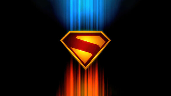 Обои на рабочий стол Символ Супермена / Superman на фоне сине-оранжевых вертикальных полос