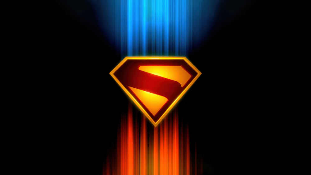 Обои для рабочего стола Символ Супермена / Superman на фоне сине-оранжевых вертикальных полос