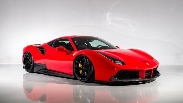 Обои на рабочий стол Красный Ferrari 488 GTB на светлом фоне