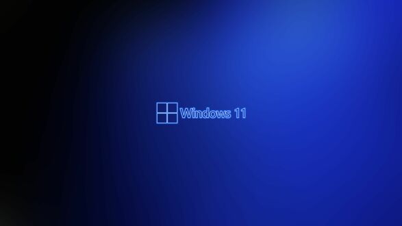 Обои на рабочий стол Логотип Windows 11 светит неоновым светом на темно-синем фоне