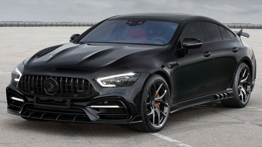 Обои для рабочего стола Черный Mercedes-AMG GT 63 S на асфальте