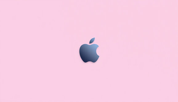 Обои на рабочий стол Логотип фирмы apple на нежно розовом фоне