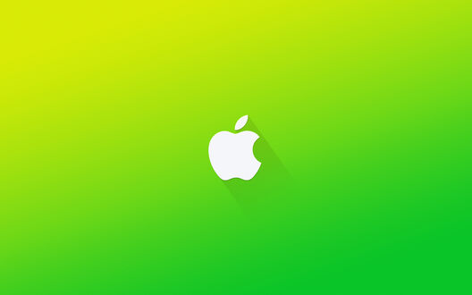 Обои на рабочий стол Белый логотип Apple / apple с тенью, на желто-зеленом фоне