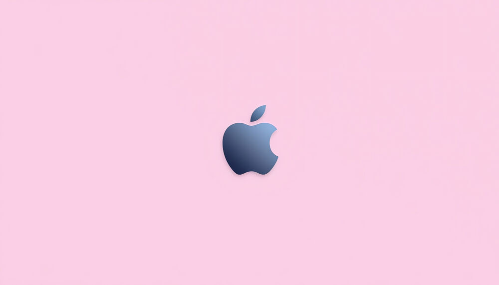 Обои для рабочего стола Логотип фирмы apple на нежно розовом фоне